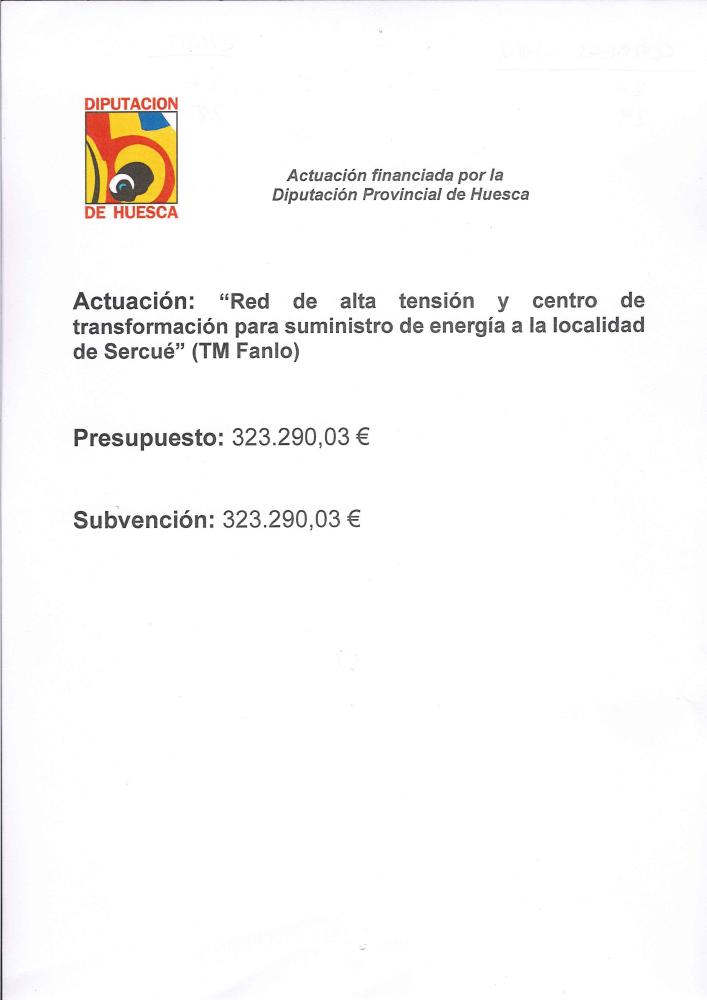 Imagen Subvención para la instación de redes de baja tensión y alumbrado exterior en el núcleo de Sercué, financiada por Diputación Provincial de Huesca