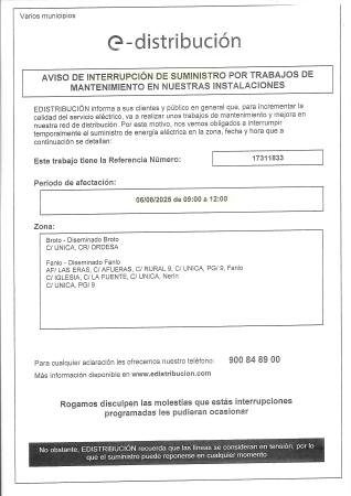 Imagen AVISO DE E-DISTRIBUCIÓN: INTERRUPCIÓN DE SUMINISTRO