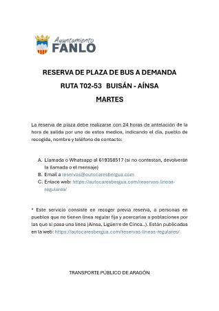 Imagen Servicio BUS a demanda BUISÁN - AÍNSA los martes
