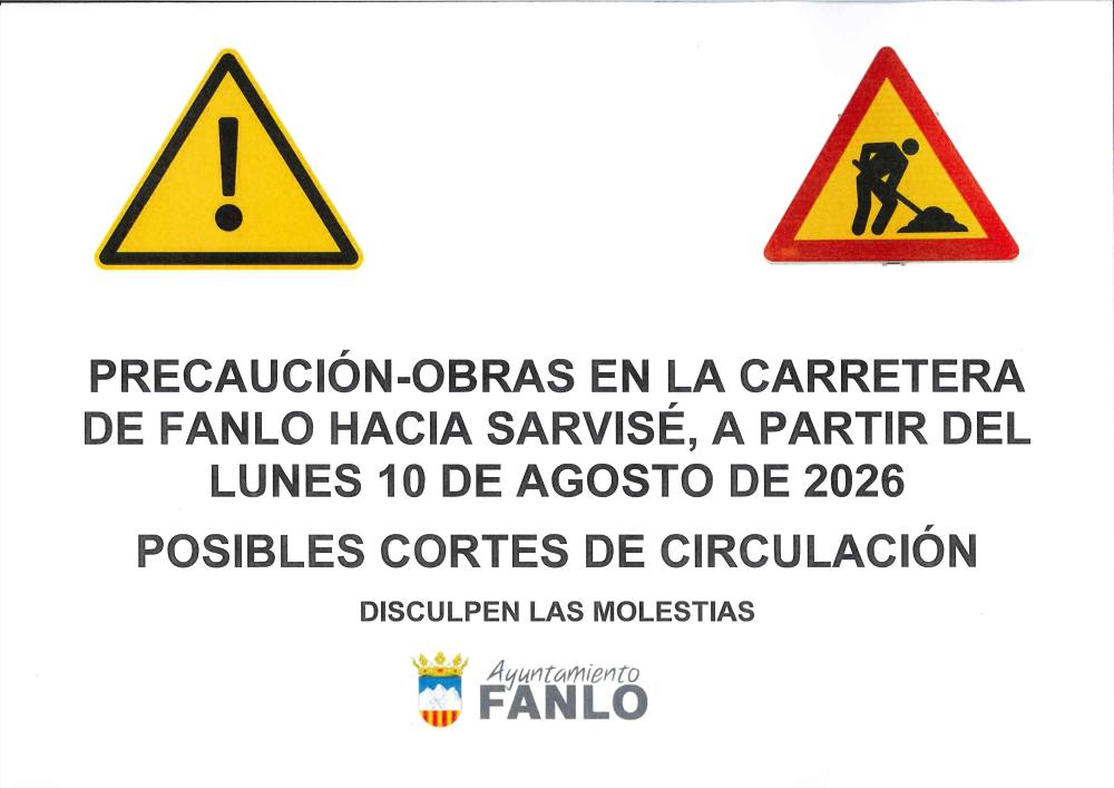 Imagen AVISO: Obras en la carretera desde Fanlo a Sarvisé.